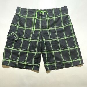 OP Mens Swim Board Shorts Large‎ 36-38 Black Green Swim Trunks Check Drawstring